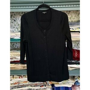 Talbots‎ Black Cable Knit Button Front Cardigan Black size M
